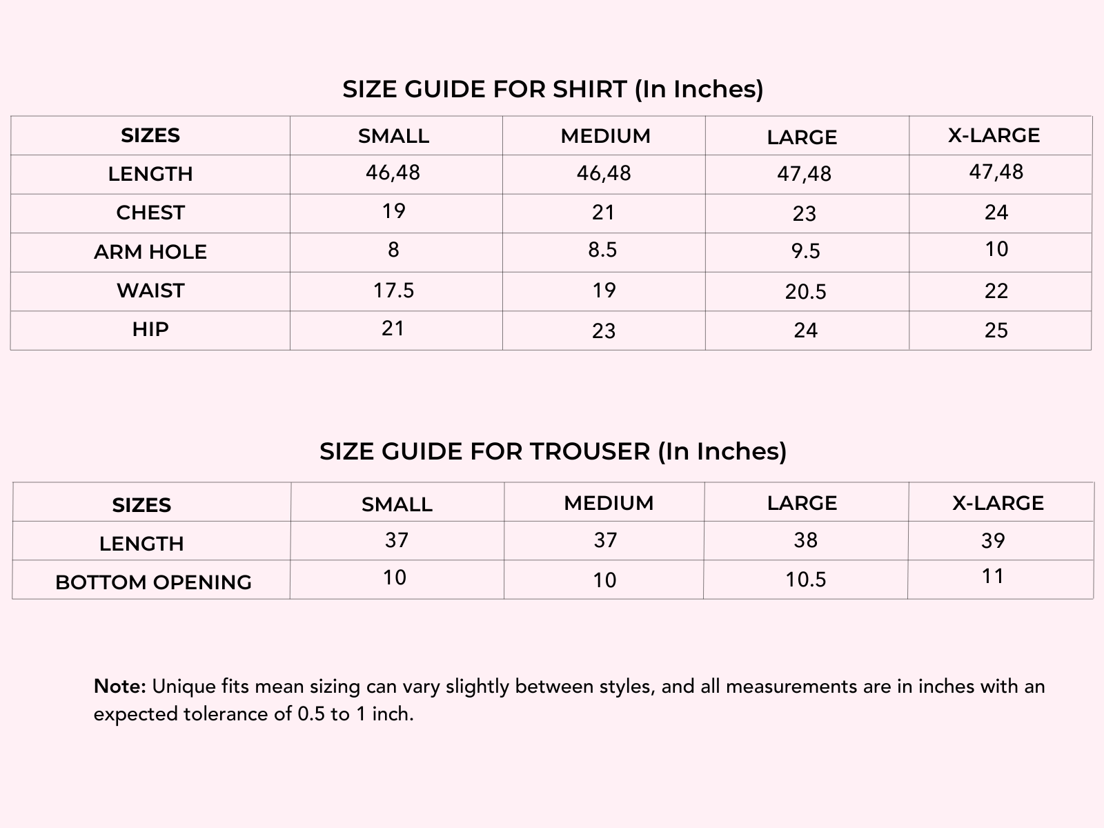 Size guide chart