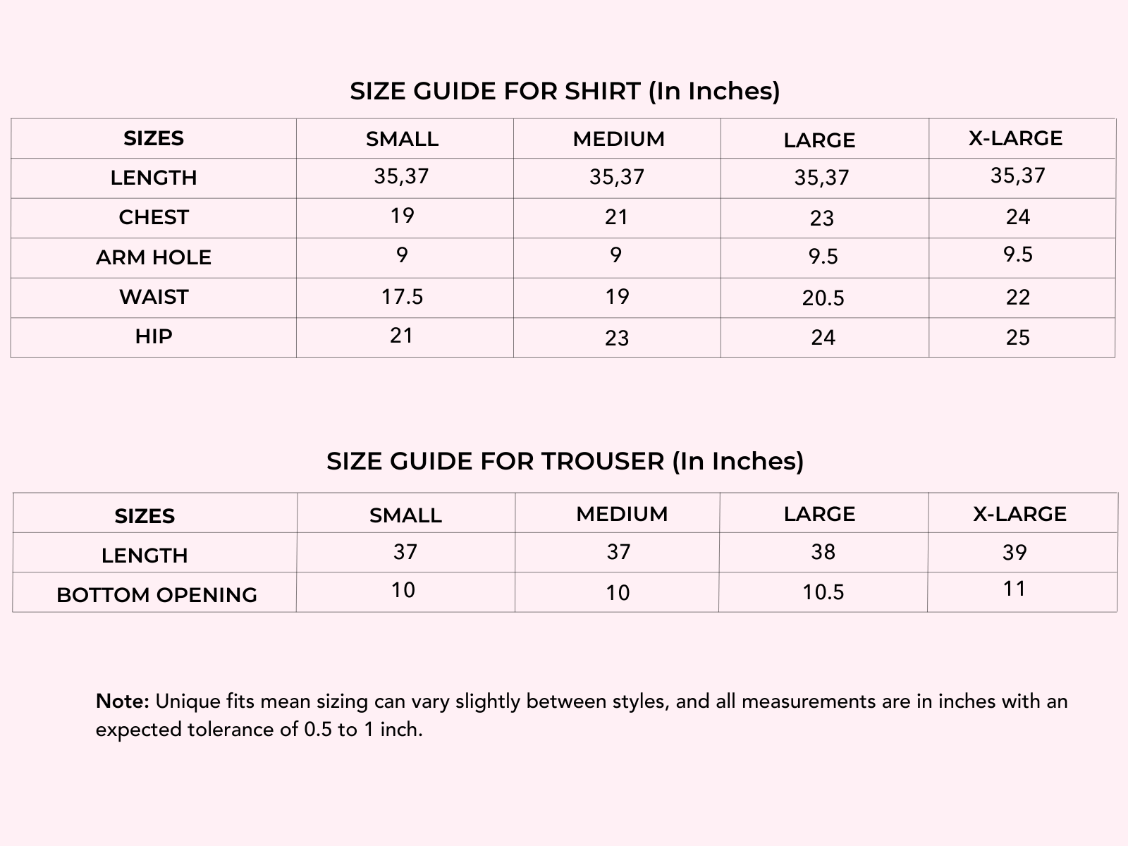 Size guide chart